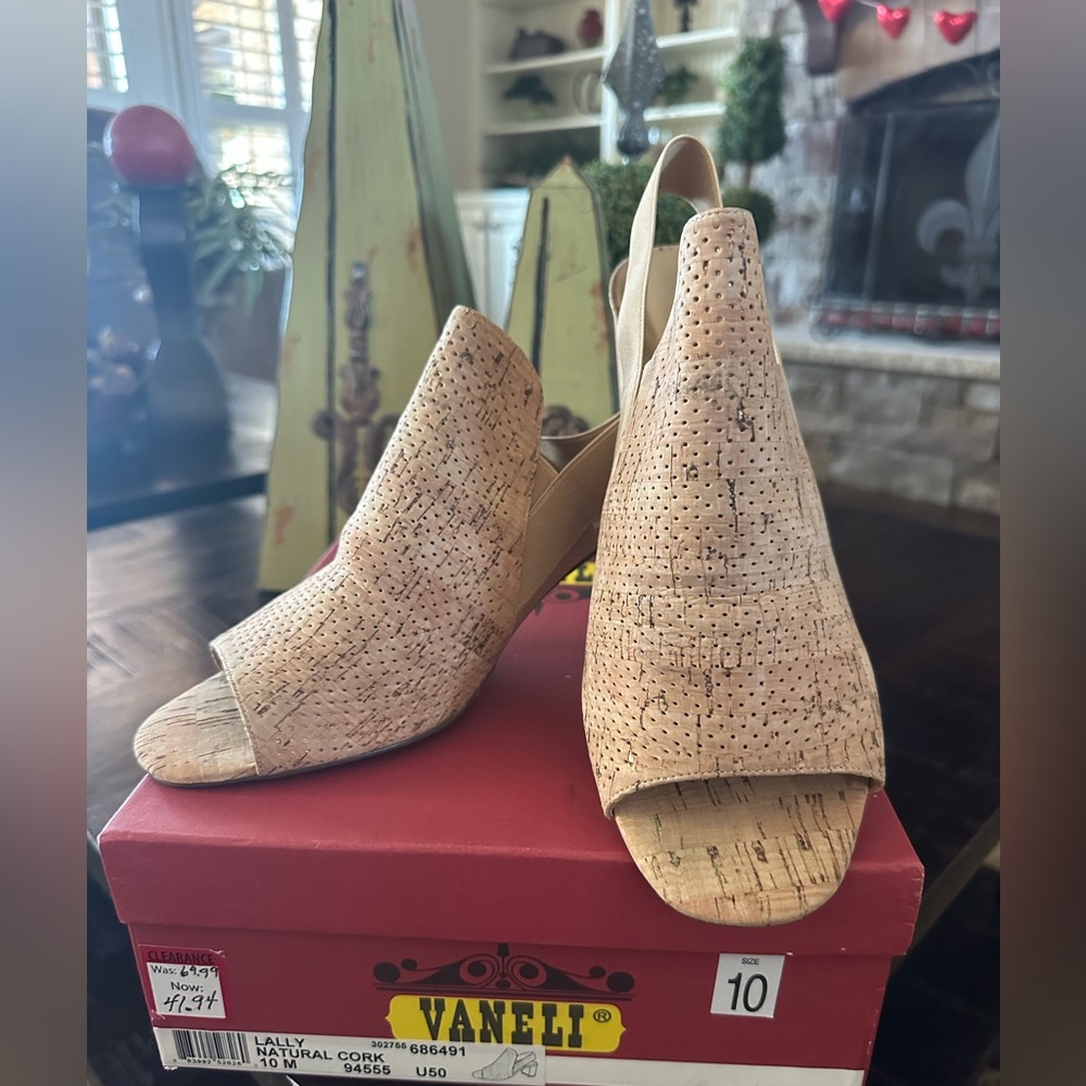 Vaneli Cork Peep-Toe Heels